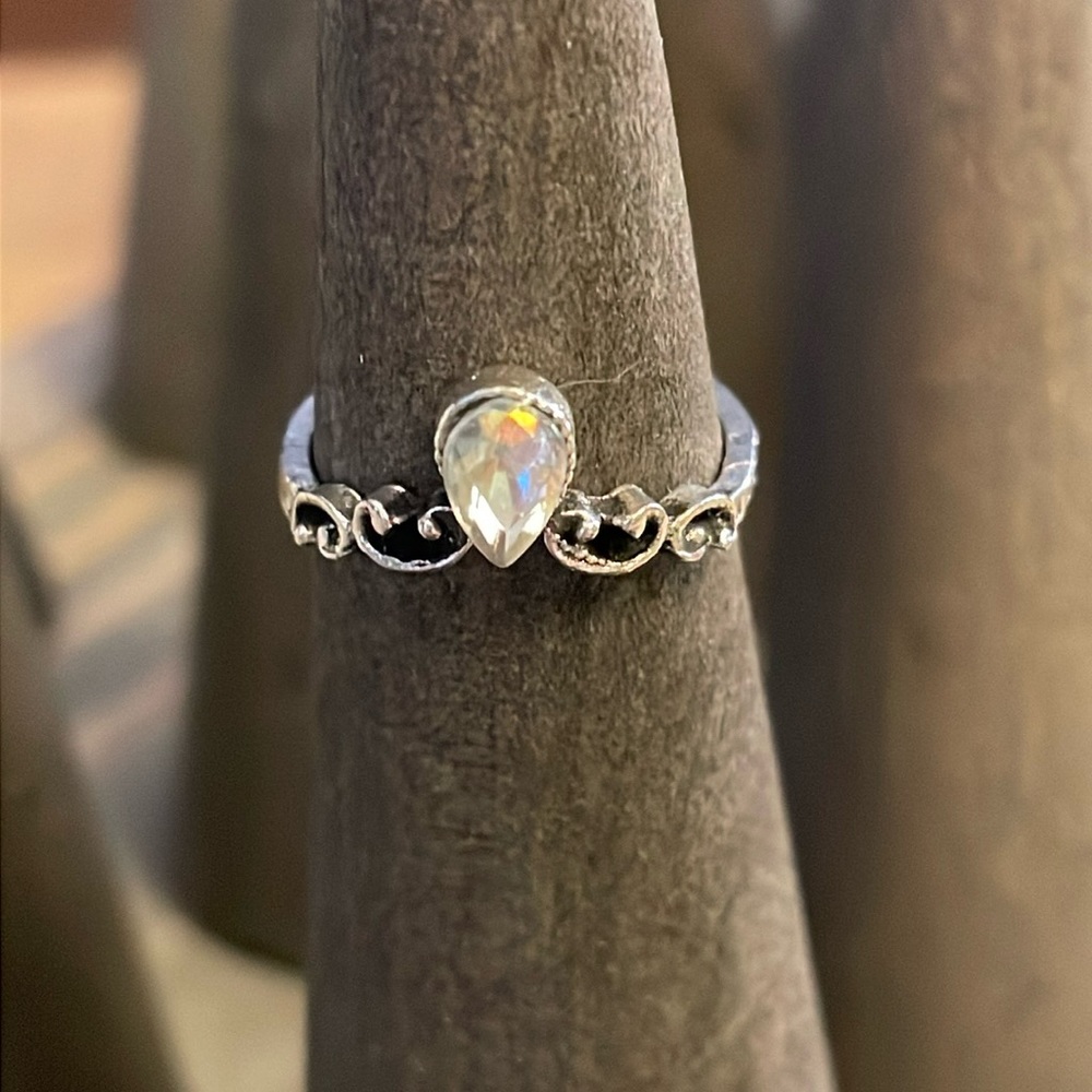 Silver tone crystal crown ring